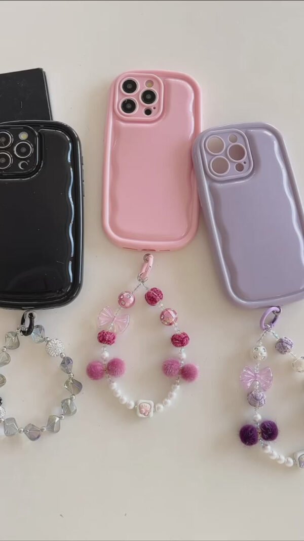 Designer Solid Color Wawy Silicon Case for iPhone With Charm Bracelet - Image 2